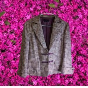 Parallel 14 tweed purple multicolored 100% polyester metal clasp front blazer.